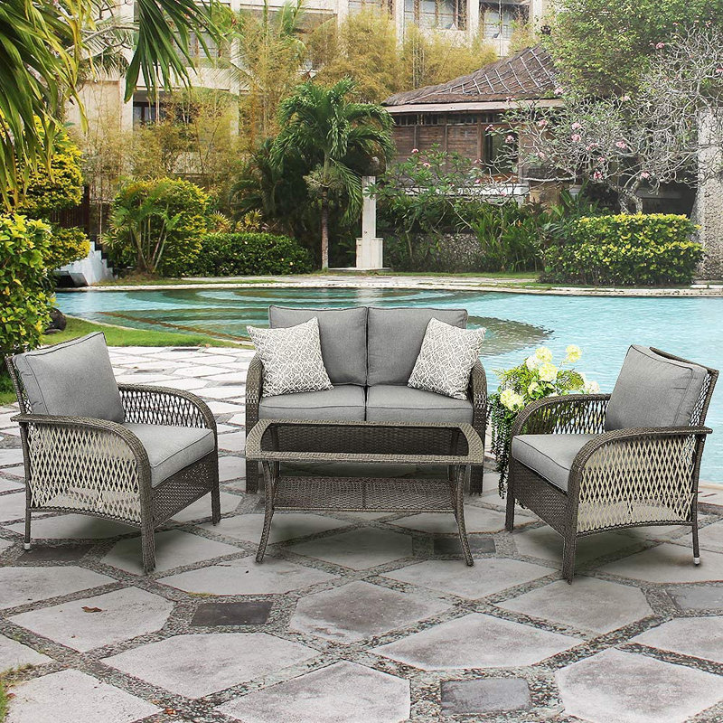 Ebern Designs Siddell Patio 4 Piece Rattan Sofa Seating Group with